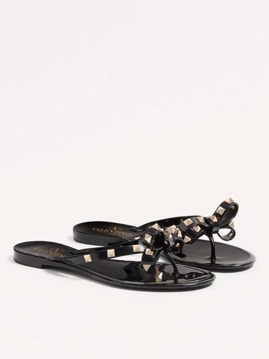 Valentino Shoes - Valentino Black Rockstud Rubber Bow Thong Sandals